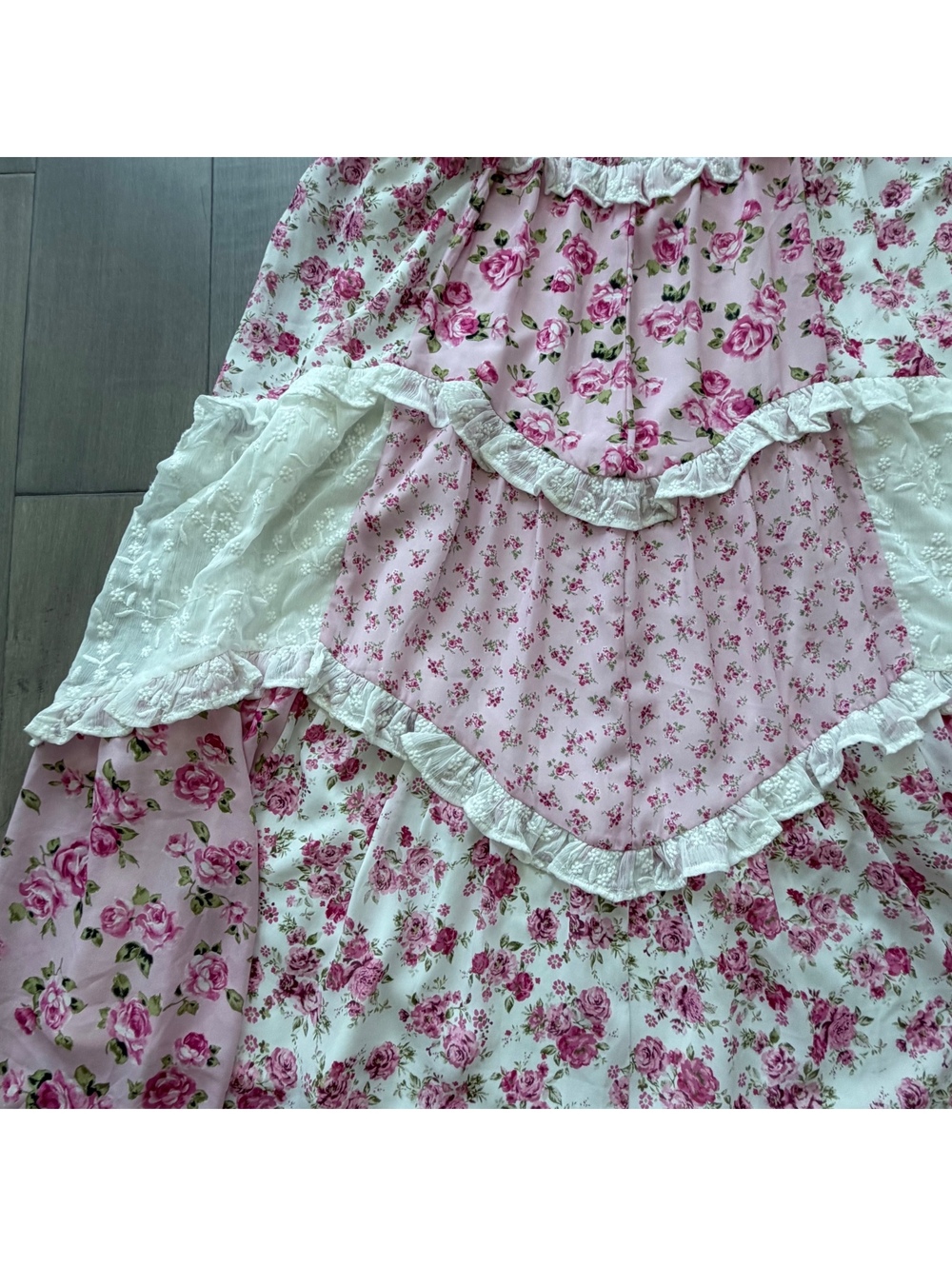 Altar'd State Pink Floral Patchwork Maxi Dress / Lace Trim Size S - Picture 7 of 10